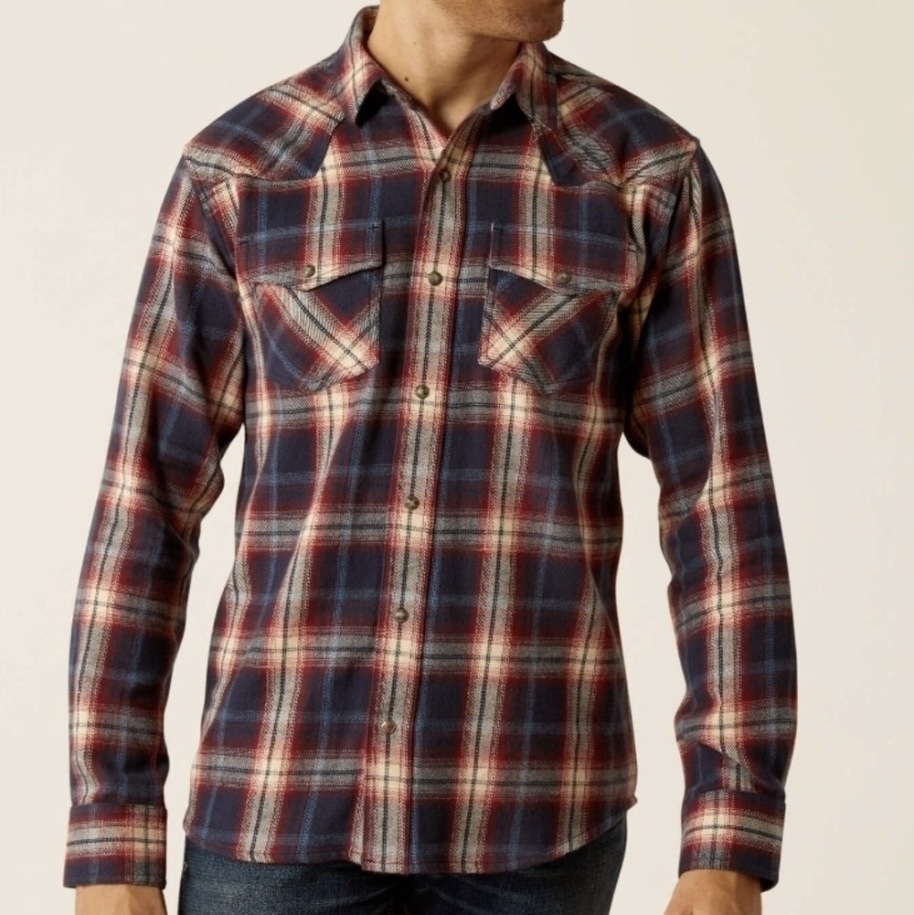 Ariat Mens Hardy Retro Fit Plaid Snap Front Closure Long Sleeve Shirt Size 2XL